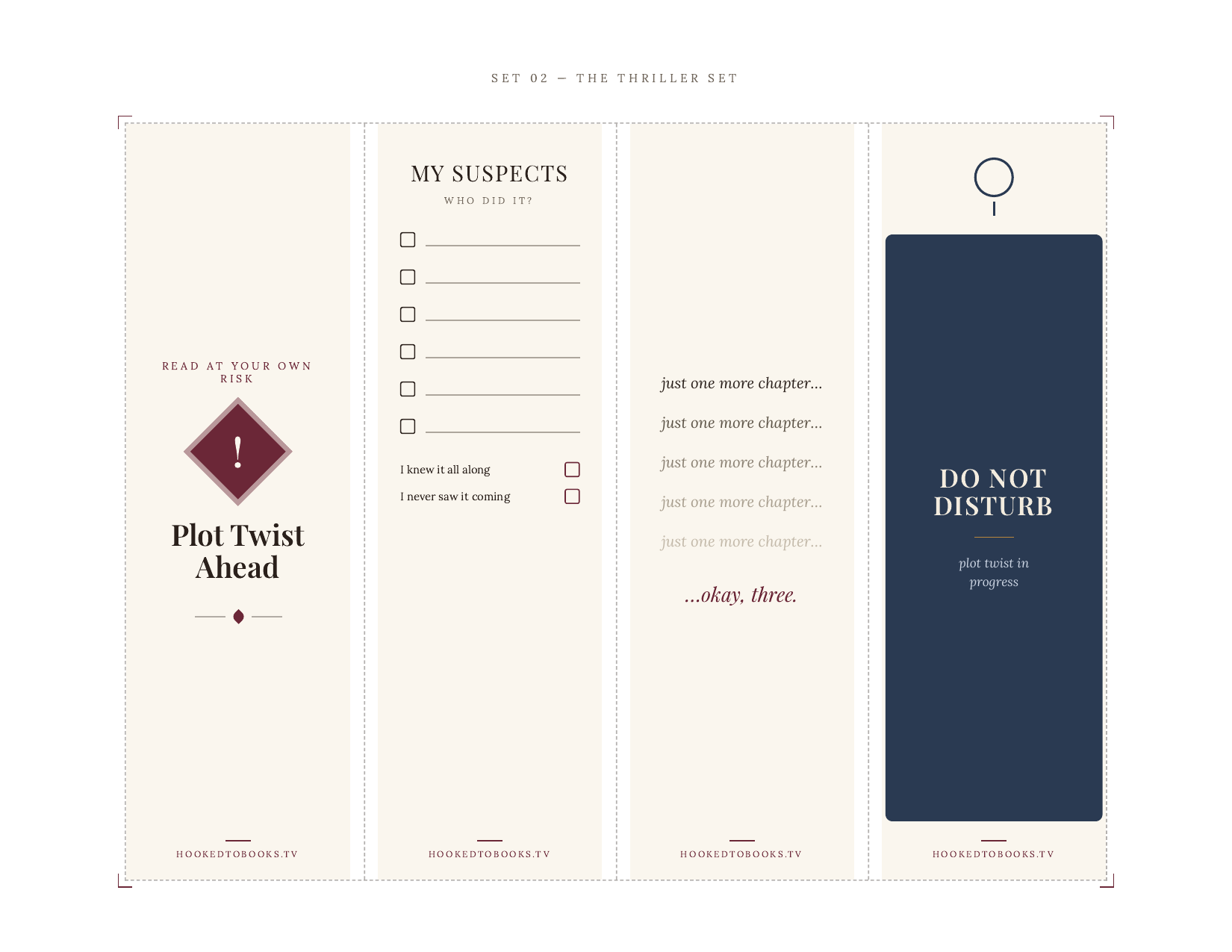The Thriller Set printable bookmarks