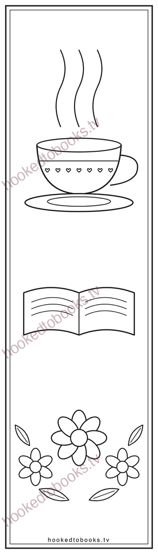 Teacup and open book coloring bookmark