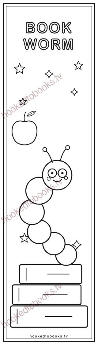 Cute bookworm coloring bookmark for kids