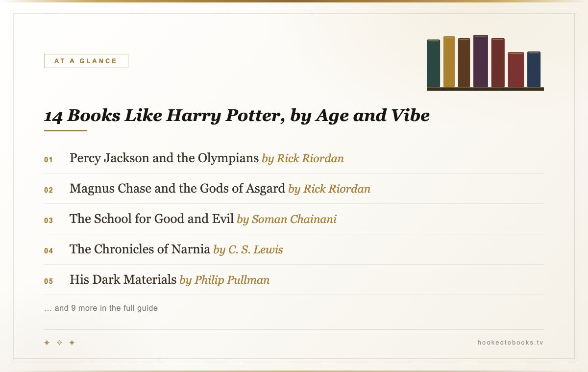 At a glance: top picks from 14 Books Like Harry Potter, by Age and Vibe