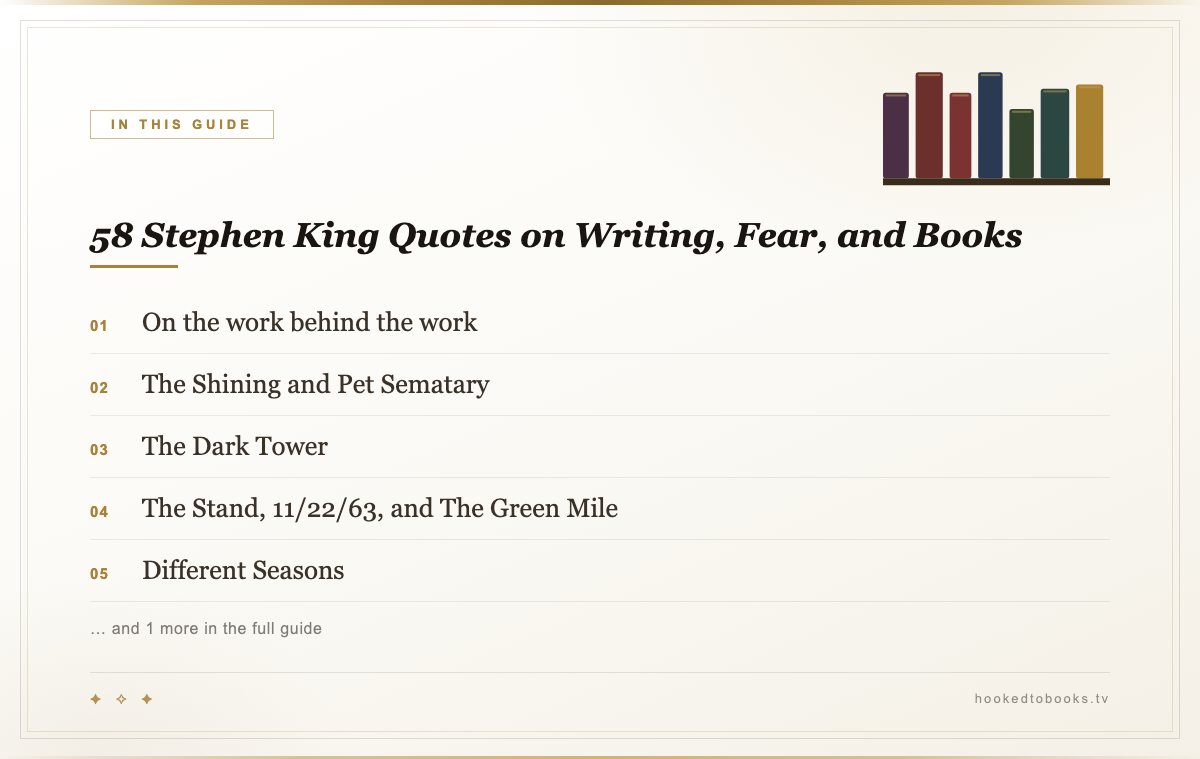 In this guide: On the work behind the work; The Shining and Pet Sematary; The Dark Tower; The Stand, 11/22/63, and The Green Mile; Different Seasons