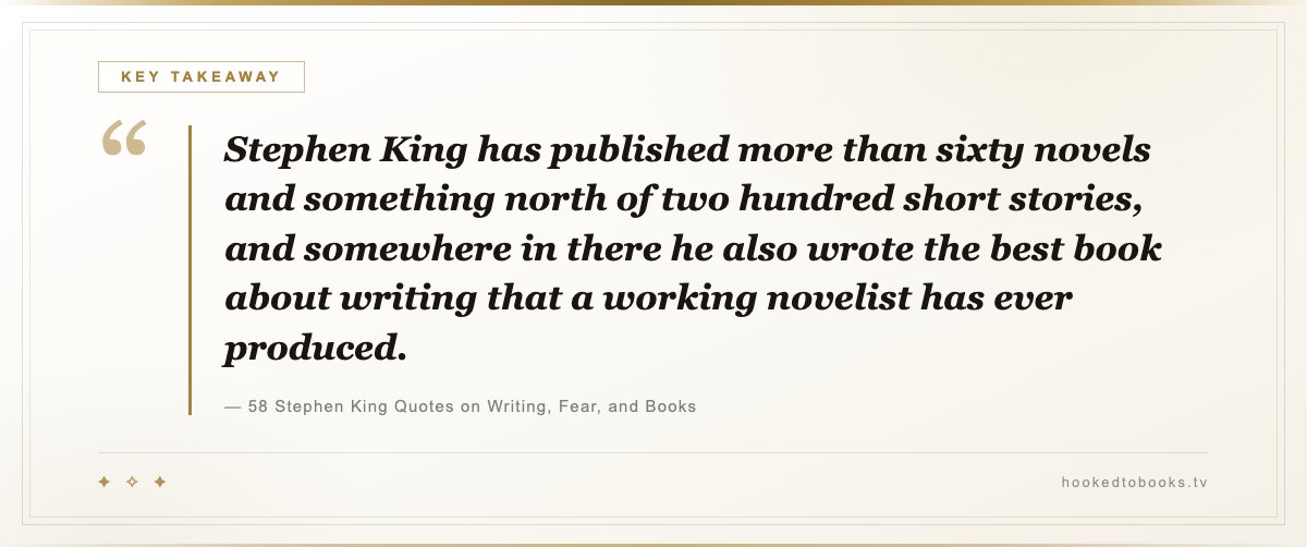 Key takeaway from 58 Stephen King Quotes on Writing, Fear, and Books: “Stephen King has published more than sixty novels and something north of two hundred short stories, and somewhere in there he also wrote the best book about writing that a working novelist has ever produced.”